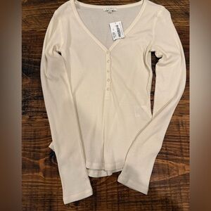 Z Supply Cream Long Sleeve V-Neck Top